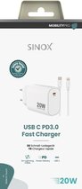 Sinox - MOBILITY POWER - Lichtnetadapter USB-C > Lightning PD 20W w/C-C, White