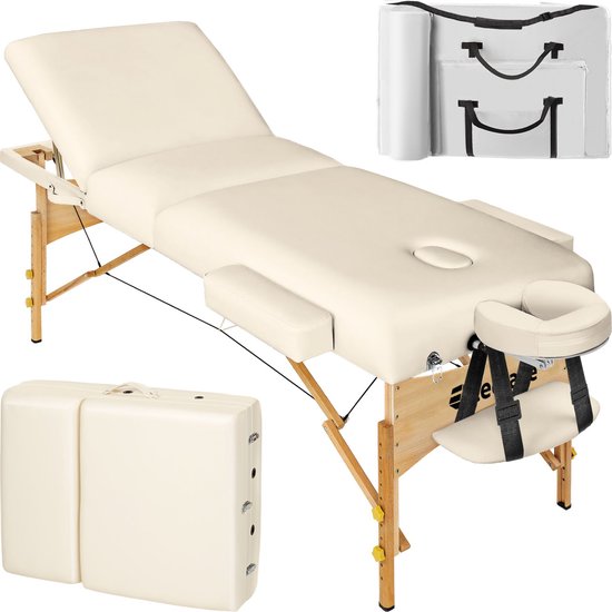 tectake® - Massagetafel 3 zones - matras 7,5 cm - incl. draagtas - portable/draagbaar - beige - behandeltafel – behandelbank – incl. opbergtas – opvouwbaar