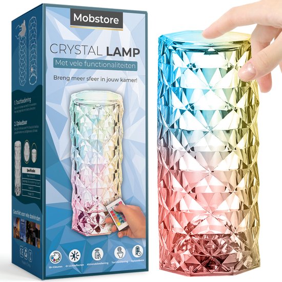 Crystal lamp – Luxe tafellamp met kristal effect – Sfeerlamp met afstandsbediening en touchbediening – Kristal lamp – Oplaadbaar – Diamond lamp - Mobstore