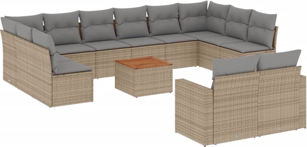 vidaXL 13-delige - Loungeset - met - kussens - poly - rattan - beige