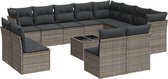 vidaXL - 13-delige - Loungeset - met - kussens - poly - rattan - grijs