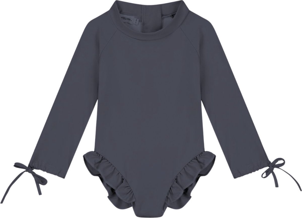 Supercute badpak UV-Zwempak - UPF50+, antraciet grijs met lange mouwen, drukknoopjes en ritssluiting maat 80/86