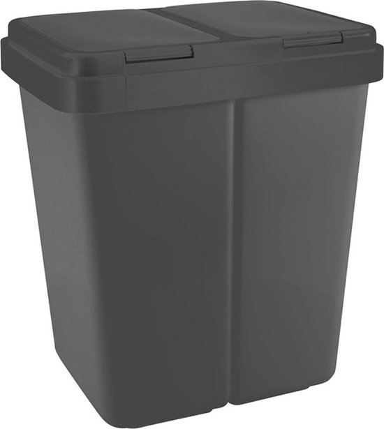Dubbele pedaalemmer zwart prullenbak afvalscheiding duo afvalemmer | 60 L afvalbak vuilnisbak recycling afvalscheiding | 2 vakken