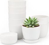 Pots de plantes en plastique blanc épais, petits Pots de fleurs ronds de 10cm avec plateaux pour plantes succulentes, petites plantes en pot, 8 pièces