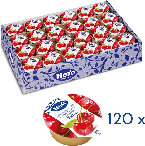 Foto: Hero kersenjam extra voordeelverpakking 120 cupjes van 25 gram