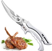 Keukengevogelteschaar, scherpe kippenbotschaar van roestvrij staal met veiligheidssluiting en veermechanisme voor het snijden van vlees, kippenbotten, vis en groenten. (MJ1)