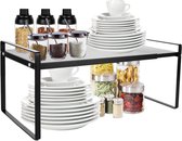 Uitbreidbare keukenkast organizer, 21 x 18 x 36 cm, verstelbaar keukenrek, werkblad, zwart metalen rek voor keuken, toonbank, eetkamer en badkamer