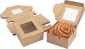 Bruine Papieren Kartonnen Enkel Bakkerij Banket Doosjes met Raampjes – Wegwerpverpakking Dozen Voor Koek, Cupcakes, Desserts, Taart en Geschenken