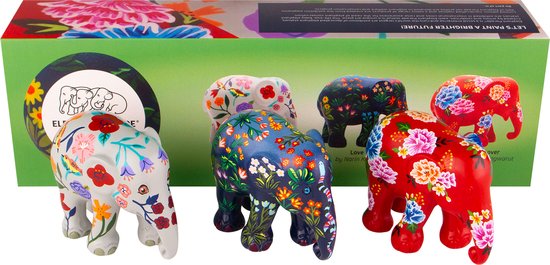 Elephant Parade Friendly Flowers - Multipack - Handgemaakte Olifanten Beeldjes - 3x7 cm