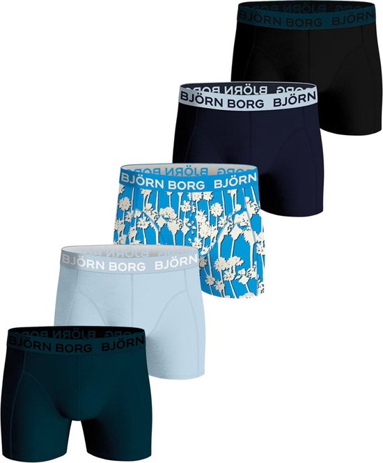 Björn Borg jongens cotton stretch 5P boxers basic palms blauw & zwart - 170/176 - Björn Borg