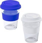 Onetrippel - Koffiebekers To Go - Koffiebeker - Glazen Beker - 2 stuks - 350 ml - Wit/Blauw