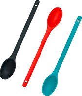 Set van 3 siliconen kooklepels, serveerlepels, plastic lepels, 30 cm, antiaanbaklaag, BPA-vrij, kooklepelset voor roeren, scheppen en mengen (zwart, rood en groen)