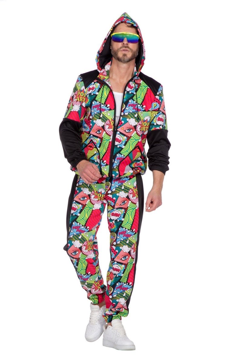 Retro Trainingspak Strip Pop Art Kostuum
