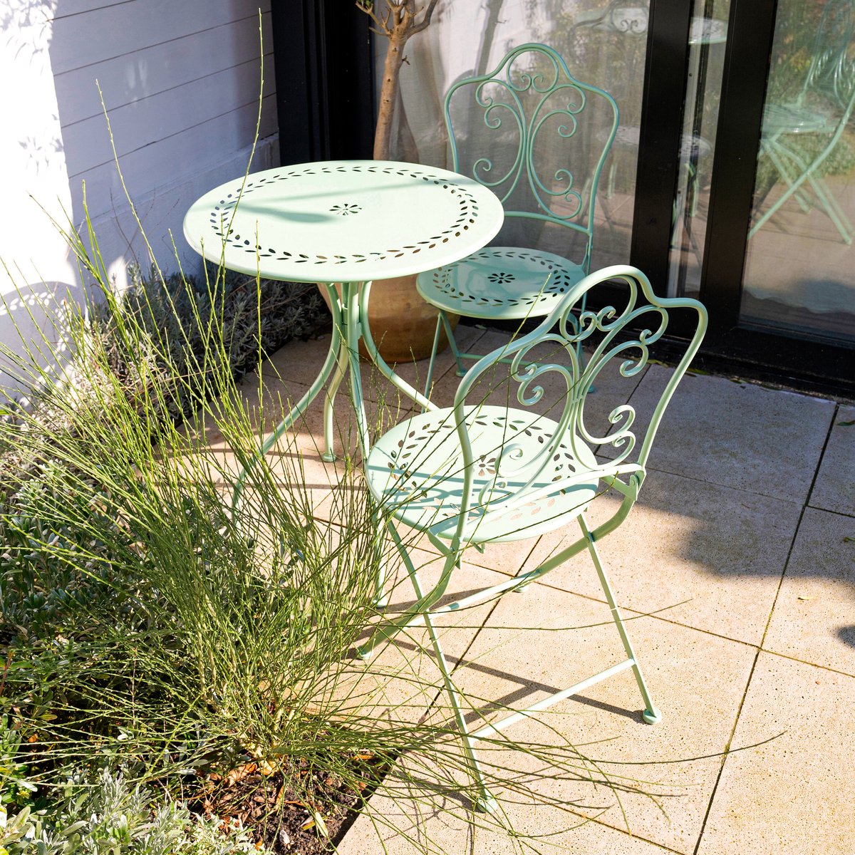 Ensemble Bistrot Pliant Pavia Métal Bleu - Ensemble table et chaise de