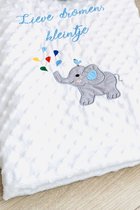 Personalized embroidered white baby blanket