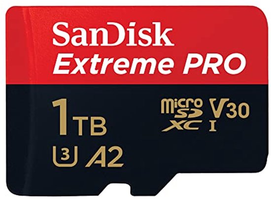 SanDisk Extreme PRO 1TB microSDXC geheugenkaart, rood en zwart.
