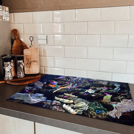 KitchenYeah® Inductie beschermer 80x52 cm - Kleurrijk aquarium - Kookplaataccessoires - Afdekplaat voor kookplaat - Inductiebeschermer - Inductiemat - Inductieplaat mat