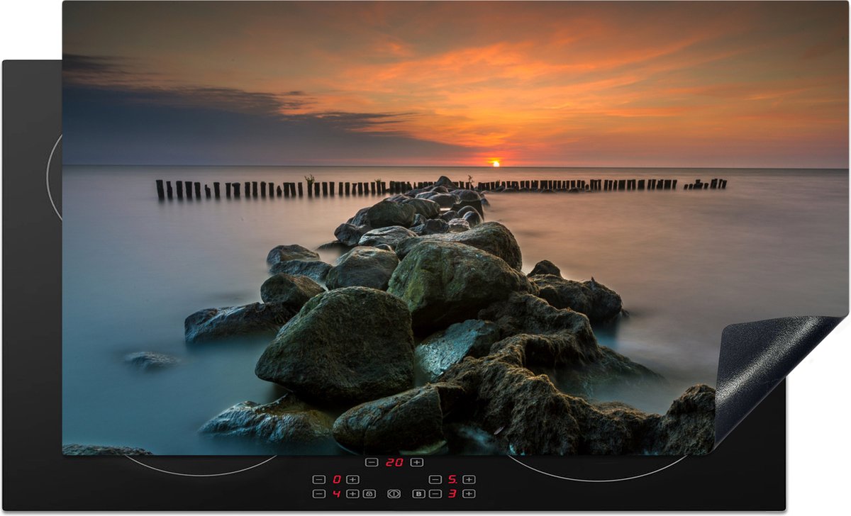 DarHaus Inductie Beschermer 80x52 Cm - Kookplaat Mat Met Zon-Zee Print, Antikras & Extra Werkruimte