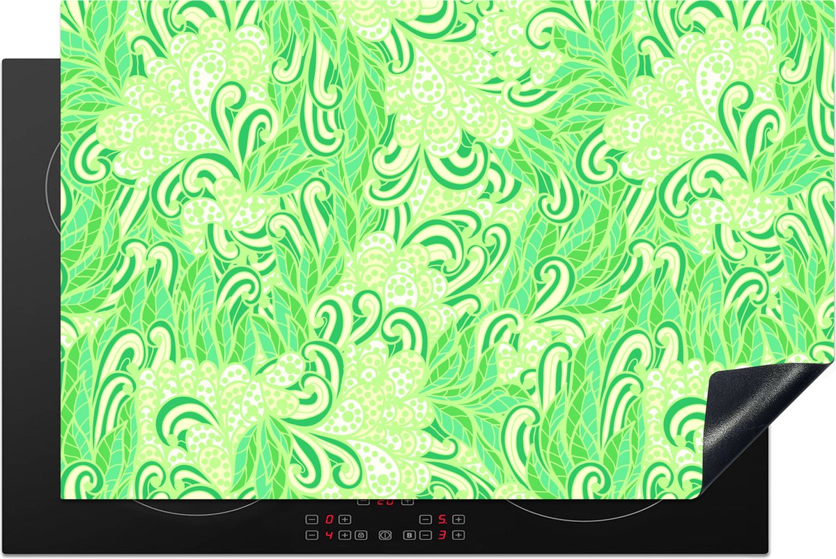 KitchenYeah® Inductie beschermer 81x52 cm - Patronen - Abstract - Bladeren - Groen - Kookplaataccessoires - Afdekplaat voor kookplaat - Inductiebeschermer - Inductiemat - Inductieplaat mat