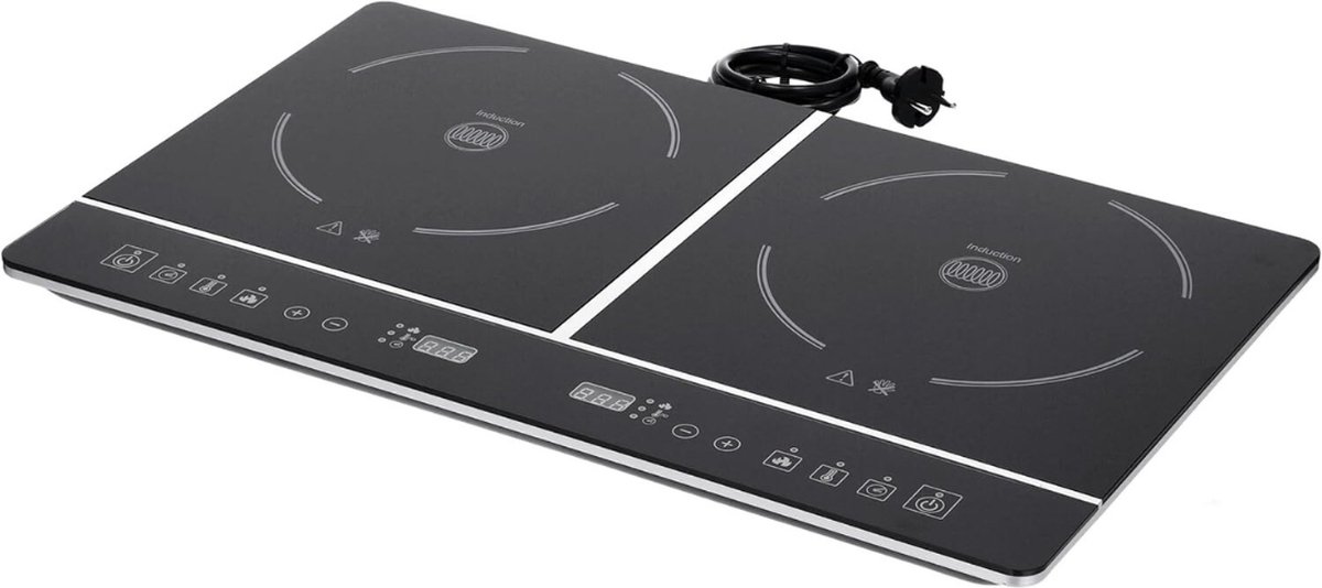 Kookplaat - "Dubbele Inductiekookplaat met Keramische Kookzones, Automatische Panherkenning en Verlicht Touch-bedieningspaneel voor Snel, Efficiënt en Veilig Koken"