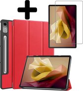 Hoes Geschikt voor Lenovo Tab P12 Hoes Luxe Hoesje Case Met Uitsparing Geschikt voor Lenovo Pen Met Screenprotector - Hoesje Geschikt voor Lenovo Tab P12 Hoes Cover - Rood
