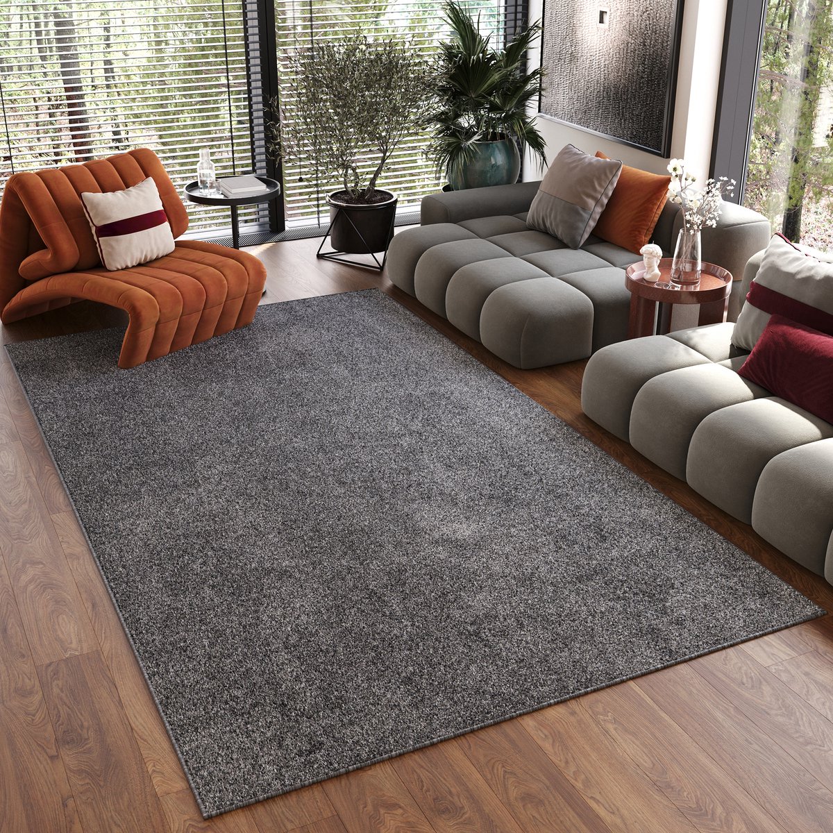 Tapiso Noyan Vloerkleed Grijs Antislip Waasbaar Laagpolig Tapijt Maat- 80x150