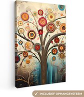 Canvas schilderij 80x120 cm - Wanddecoratie Boom - Abstract - Kleur - Levensboom - Bohemian - Muurdecoratie woonkamer - Kamer decoratie modern - Abstracte schilderijen