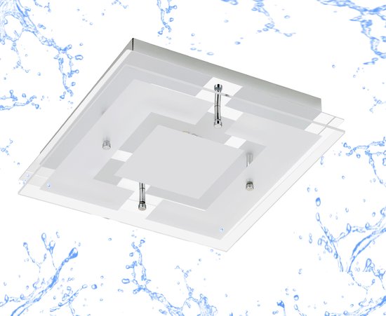 Trango IP44 Plafonnier LED résistant à l'humidité Angular 3103 *IVY* en métal avec motifs design abat-jour en verre imprimé, dimmable sur 3 niveaux Plafonnier de salle de bain, applique murale, module LED blanc chaud 12 Watt