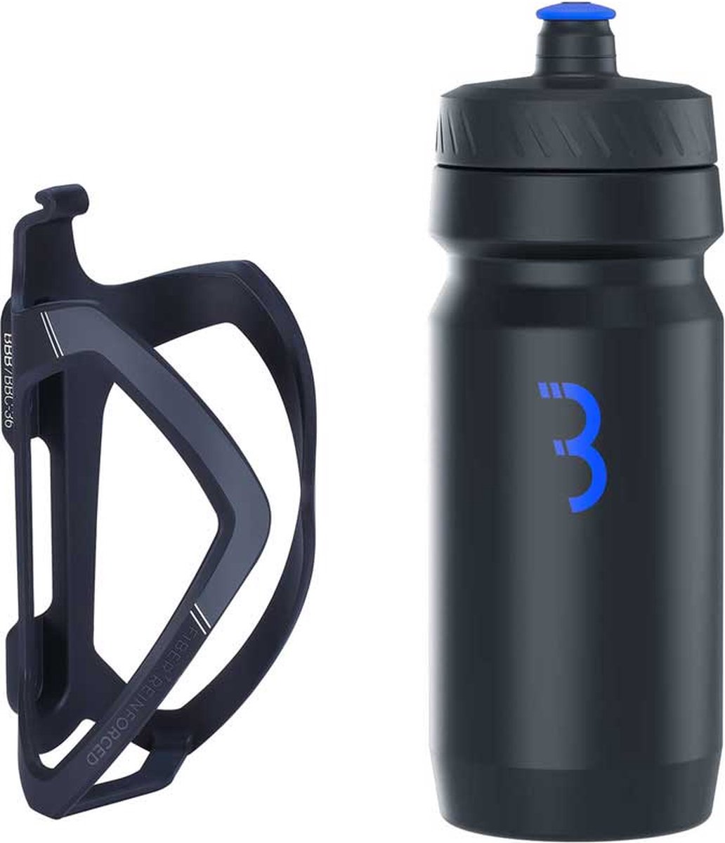 BBB Cycling FlexCage - Lichtgewicht Bidonhouder met Bidon - 550ml - Zwart / Blauw - Racefiets & Mountainbike - Drinkbushouder Fiets - BBC-36C