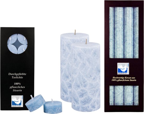 Kerzenfarm Hahn - Kaarsenset - Blauw - Plantaardige Stearine - Langdurige brandduur - Verschillende kleuren