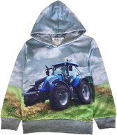 Kinder Sweater Hoodie trui met tractor full color print | Kleur grijs | maat 92 | capuchon | trekker | Supermooi!