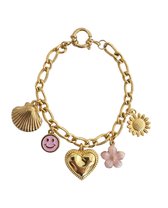 Armband - Bedelarmband - RVS - Gold Plated - Luxe - Smiley - Bloem