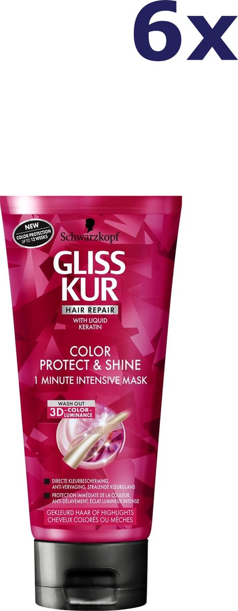6x Gliss kur Masker 200ml color protect & shine