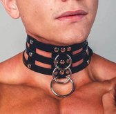 PU lederen erotische kraag - Choker - Verstelbaar - Nek harnas - BDSM - Unisex - Verstelbaar - Halsband met ringen voor bondage