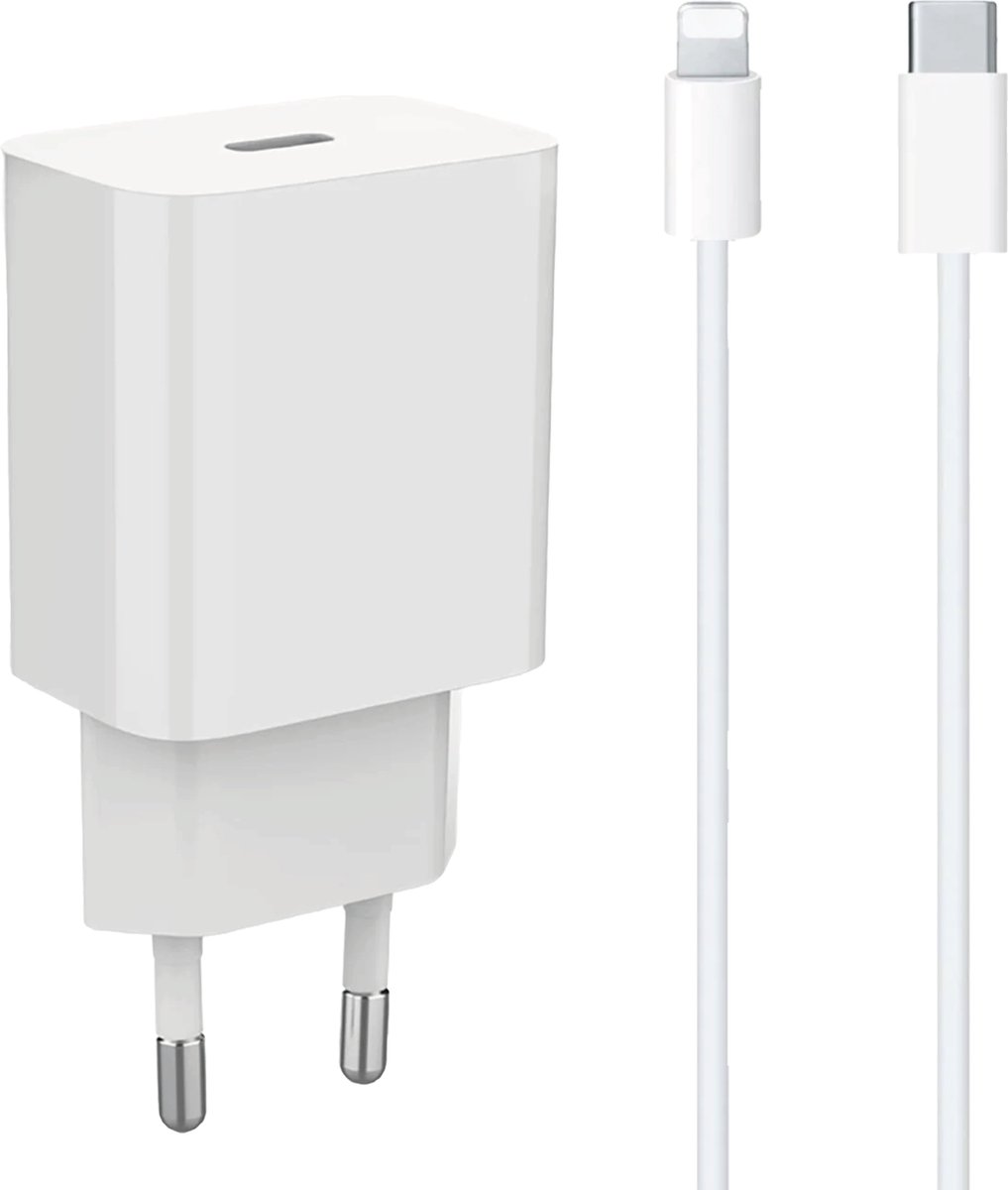 20w Oplader geschikt voor iPhone & iPad + Lightning naar usb C kabel - 1 Meter - Snellader - Power Delivery