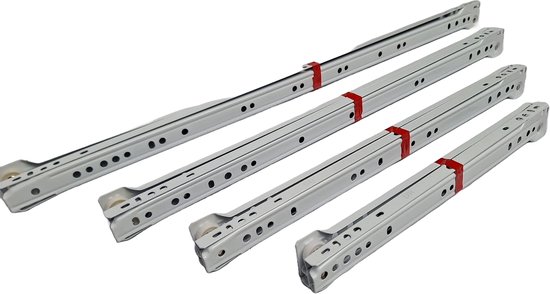 Hoexs - Guides de tiroir - Guide à rouleaux - 30 cm - Wit - Set de 2 - Rails de tiroir - Entièrement extensible
