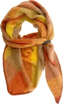 LOT83 Sjaal Iris - Vegan leren sluiting - Omslagdoek - Ronde sjaal - Bruin, geel, rood - 1 Size fits all