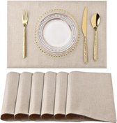 Set van 6 placemats, beige katoenen placemats, wasbare placemats, dubbelzijdige tafelonderzetters, 45 x 30 cm, hittebestendige placemats voor keuken, eettafel, feestdecoratie