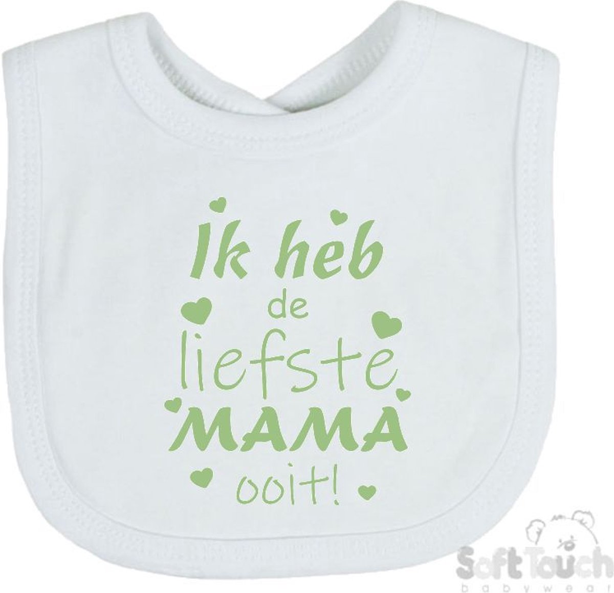 Goedkoopste Soft Touch Slabber Slabbetje Slab Ik heb de liefste MAMA ooit! Moederdag Unisex Katoen Wit/sage green (saliegroen) Maat 33x22 Cm