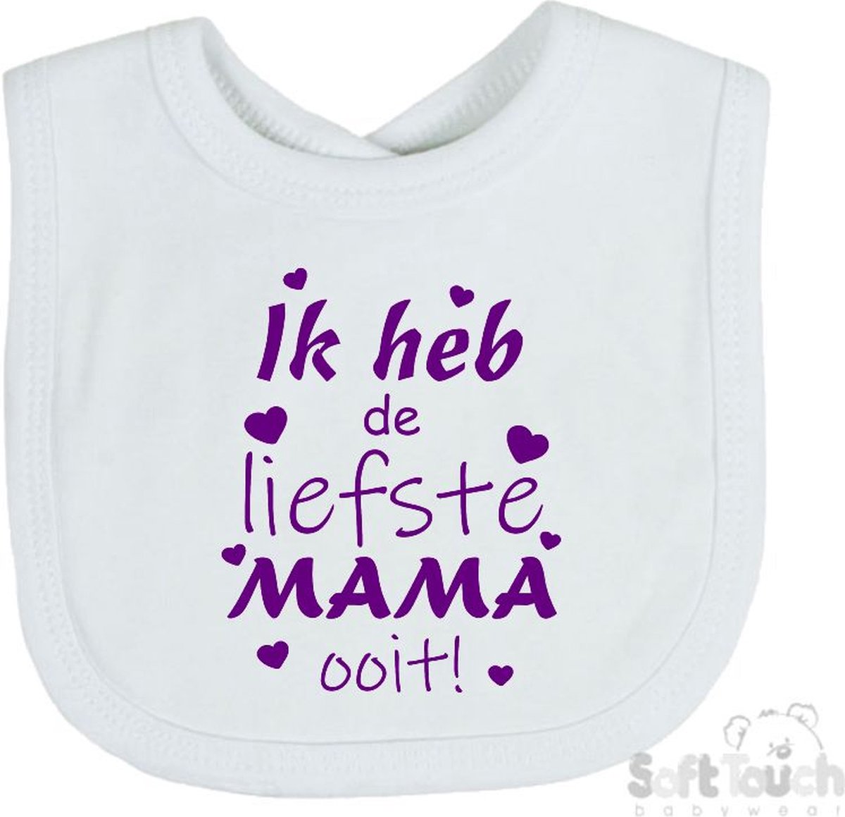 Goedkoopste Soft Touch Slabber Slabbetje Slab Ik heb de liefste MAMA ooit! Moederdag Unisex Katoen Wit/paars Maat 33x22 Cm