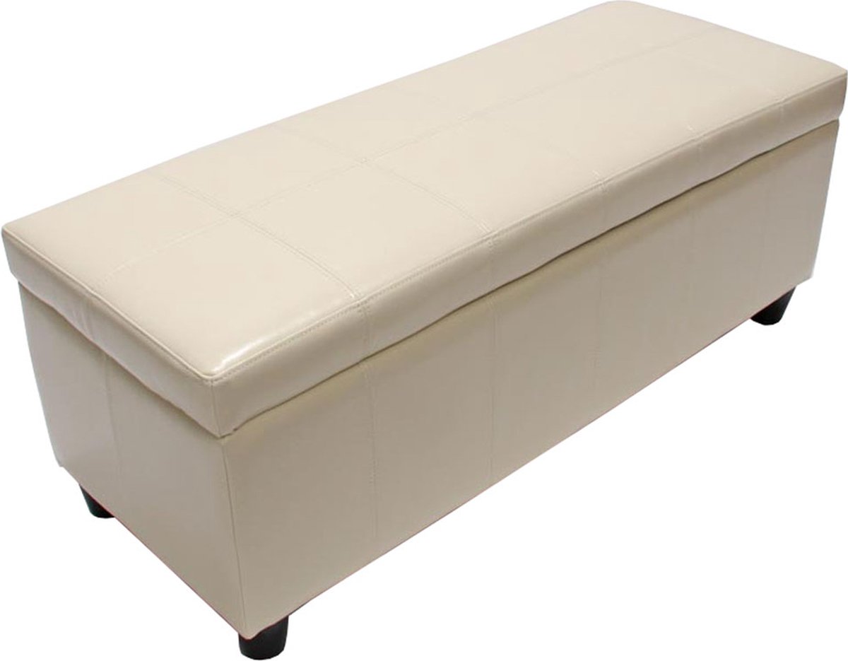Cosmo Casa Opbergkist Bank - Lederen Deksel - Imitatieleer - 112x45x45cm - Crème
