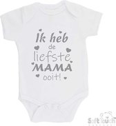 Barboteuse 100 % coton « J'ai la maman la plus douce de tous les temps ! » Fête des Mères Unisexe Katoen Wit/gris Taille 56/62