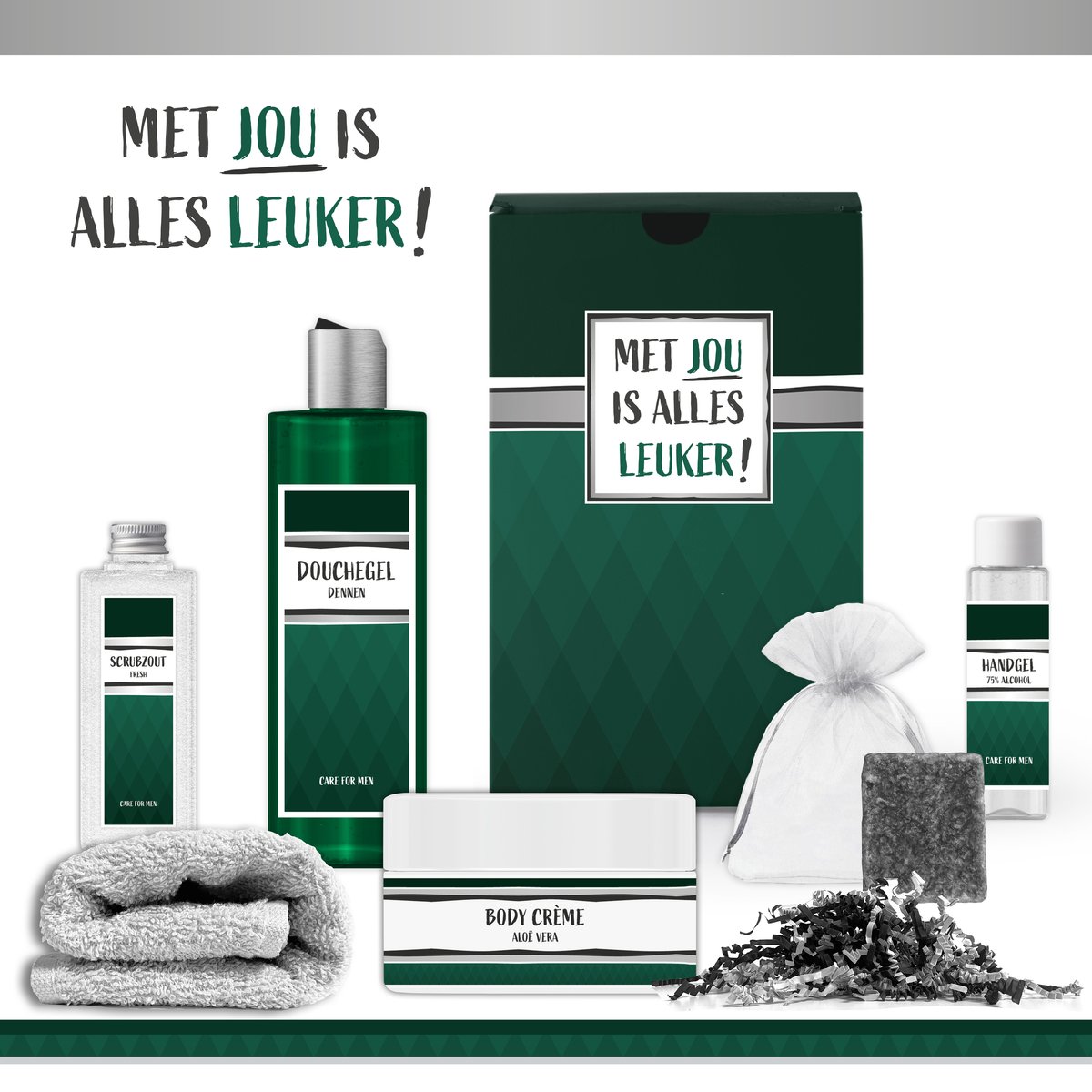 Goedkoopste Geschenkset Met jou is alles leuker! - 6 Producten - 735 Gram | Giftset voor hem - Luxe Cadeaubox man - Cadeau Vaderdag - Verjaardag - Wellness Pakket Deluxe - Cadeaupakket - Verjaardagscadeau Feestje -Vader - Opa - Broer - Vriend - Collega - Groen