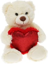 Pluche knuffelbeer/teddybeer met hartje - wit - 26 cm