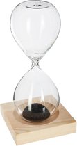 Atmosphera Zandloper cilinder - decoratie of tijdsmeting - 1 minuten zwart zand - H15 cm - glas/hout