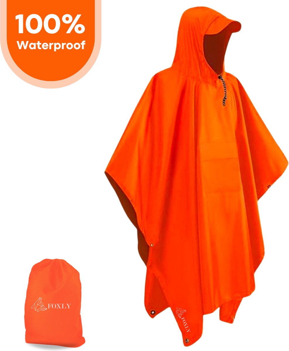 FOXLY® Regen Poncho Unisex - Fietsponcho - Dames & Heren - Waterdicht - Oranje