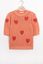 Sissy-Boy - Zacht oranje gebreide trui met crochet hartjes