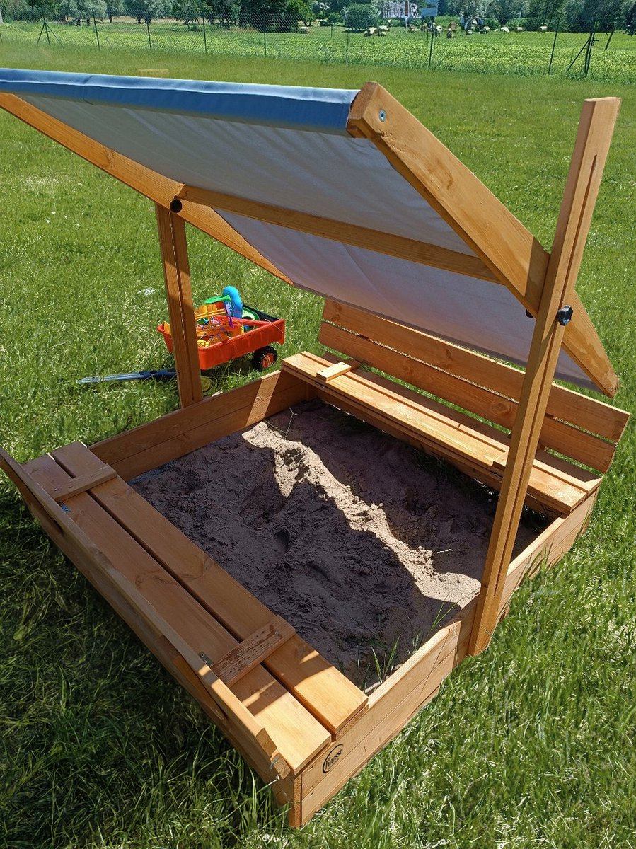 Afsluitbare XL Zandbak met Dak 140x140 cm – Gecertificeerd & Geïmpregneerd Hout | Incl. AFDEKZEIL, GRONDDOEK & Montagevideo | Voor 2-3 Kinderen | Grijs — afbeelding 12