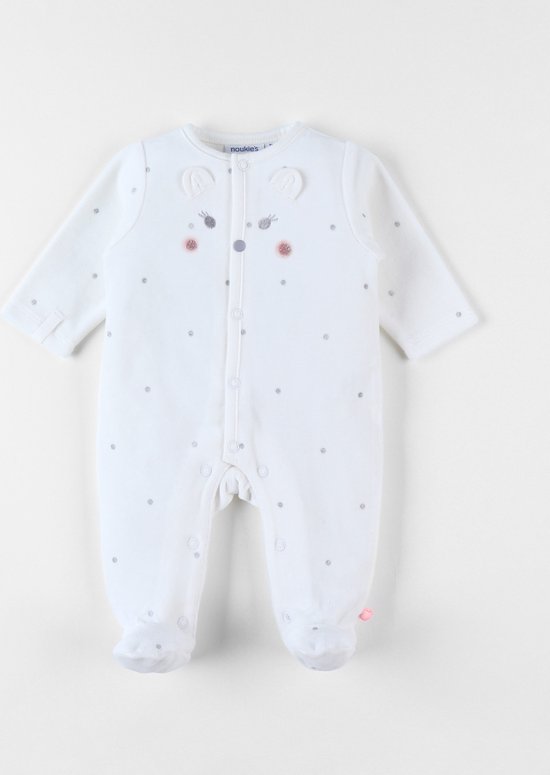 1-delige pyjama met egeltje uit fluweel, ecru/bolletjes