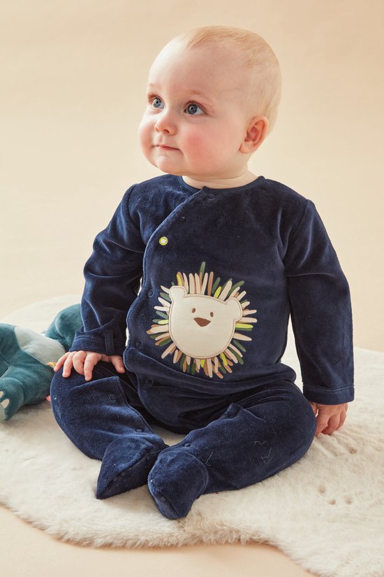 1-delige pyjama met leeuwtje uit fluweel, marineblauw